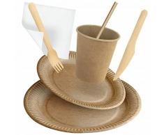 AllBags Set di stoviglie di carta usa e getta, stoviglie biologiche per barbecue, feste, ricevimento (per 30 persone)