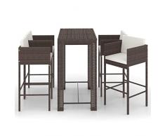vidaXL Set da Bar da Giardino 5 pz con Cuscini in Polyrattan Marrone