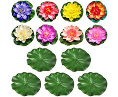 Artificiali Fior di Loto, Xiuyer 8pcs Fiori artificiali di loto galleggianti Impermeabile Galleggianti Ninfee + 5pcs Foglie di Loto Artificiale in Eva per Laghetto Giardino Piscina Acquario Casa Nozze