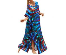 hhsbeauty Copri Lettino Spiaggia 2023 Abito da Donna in Cotone Stampato Abito da Bagno in Camicia da Spiaggia con Protezione Solare per Vacanze in Bikini Vestiti Senza Spalline (Blue, One Size)