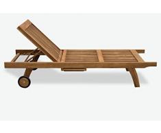 AVANTI TRENDSTORE-Lounger-Sdraio da giardino in legno teak con schienale regolabile, rotelle e poggiabevande integrato. Dimensioni LAP 200x36x65 cm