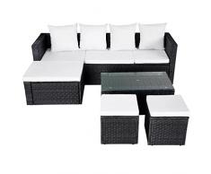 Festnight 12 pz Set Divano da Giardino Esterno con 3 Posti in Polirattan Marrone/Nero con Penisola+Tavolino Rettangolare+2 Sgabelli Quadrato,Set Mobili da Giardino Esterno in Polirattan