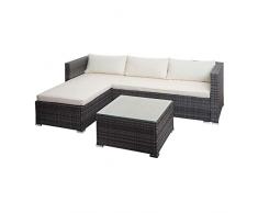 Mendler Salottino da Esterno Giardino HWC-F57 polyrattan Grigio con Cuscini Avorio