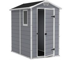 Keter Casetta da giardino Manor 4x6, Finitura Effetto Legno Graffiato, Grigia, 130x192x198 H Cm