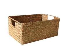Cabilock Tessuti a Mano Rettangolare Cesto con Manico Cestino di Immagazzinaggio del Rattan Bidoni Decorativo di Vimini Vassoio per Cucina Bagno