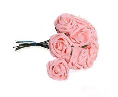 10Pcs Artificial Flower Foam Rose Wedding Bridesmaid Bridal Bouquet Party Decor Pink&5.5Cm by OKST