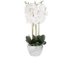 SPRINGOS Orchidea artificiale con fiori e vaso in ceramica Fiore artificiale Fiore artificiale 75 cm (bianco)