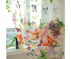 Zzm Tenda di Voile per Finestre Decorate con Farfalle, Lavata, Bellissima, Drappeggi per Decorare la Camera dei Bambini, il Balcone e la Cucina, 1 Pezzo, 1,4M×2M