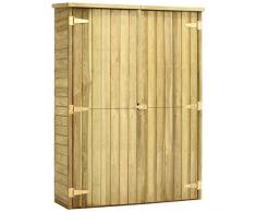 vidaXL Legno di Pino Impregnato Rimessa da Giardino Doppia Porta Casetta Attrezzi per Esterni Deposito Salvaspazio Capanno 123x50x171cm Naturale