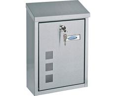 Rottner T06047 cassetta postale Casa INOX in acciaio inossidabile, con 3 finestrelle di ispezione, targhetta e tettuccio parapioggia inclinato, colore grigio