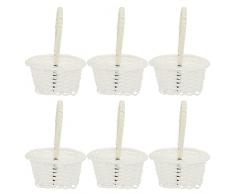 Happyyami 6Pcs Fiore Cesto con Manico di Vimini Rattan Cesto di Fiori Fatti A Mano Cestino da Picnic Cestini per Negozio A Casa Ristorante Fiore della Caramella Decorazione Ovale Bianco