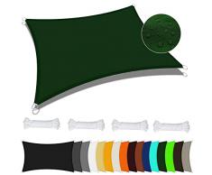 Vela Ombreggiante Tenda a Vela 3 x 3.5 m Impermeabile Tenda da Sole per Esterni con Fune per Giardino Terrazzo e Campeggio, Verde Scuro