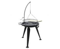 BARBECUE BBQ TRIPODE IN ACCIAIO CON GRIGLIA OSCILLANTE TONDO A CARBONE