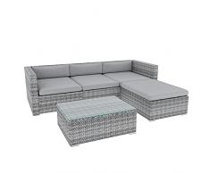 Arreditaly Salotto Salottino 3 Posti In Rattan Set Di Mobili 3 Poltrone 1 Pouf 1 Tavolino Con Ripiano In Vetro Per Giardino Esterno Piscina Patio Cuscini Sfoderabili Divano Da Esterno Colore Grigio