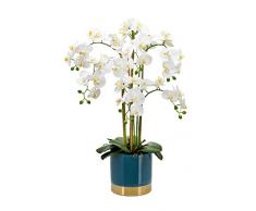 Linea decorativa | Orchidea gigante artificiale al tatto naturale | Vaso in ceramica | 80 cm | Composizione floreale artificiale | Effetto reale | Decorazione per la casa | Ufficio (Blu/Oro)