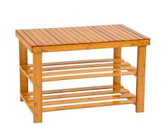 TecTake Scaffale scarpiera a ripiani sgabello scarpe banca panchina di legno bambù 70x28x45,5cm