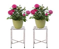 SUMTree Sgabello vintage per piante in ferro, scalette per fiori, scaffali da giardino, decorazione per balconi, cortili, giardini (2 pezzi, bianco, rotondo)