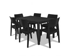 FRANKYSTAR Set da giardino in resina con tavolo 6 posti e 4/6 sedie a scelta. Set da pranzo per esterni completamente Made in Italy. Bianco o grigio antracite