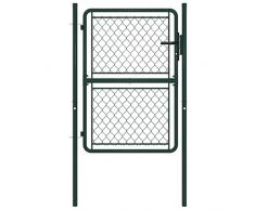 vidaXL Cancello per Giardino con Serratura e Chiavi Robusto Stabile Durevole Ingresso Porta Recinzione in Acciaio Zincato 100x150 cm Verde