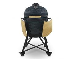 Kamado YOKO21 H.Koenig Barbecue giapponese a carbonella in ceramica 55 cm, Cottura lenta/Barbecue/Grill/Affumicatore, Termometro integrato, fino a 450 °C, distribuzione uniforme del calore, Nero
