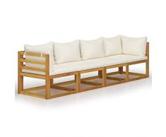 Tidyard Set 4 Pezzi Mobili da Giardino in Legno massello Divano da Giardino a 4 Posti con Cuscino,Salotto da Giardino,Divano da Esterno in Legno