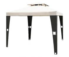 GAZEBO IN RATTAN 3x3 MT ARREDAMENTO GIARDINO IDROREPELLENTE ACQUA VENTO SOLE ESTERNI DIVERTIMENTO MARRONE CREMA POLIESTERE - MAVIXSHOP