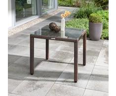 greemotion Tavolo da giardino in rattan Milano - Tavolo da esterno quadrato con piano in vetro - Tavolino da balcone con piedini regolabili, 80x80x74cm