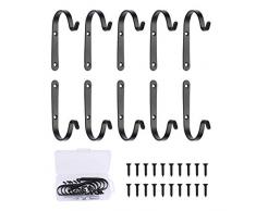 10 Piccoli Ganci in Ferro battuto con Viti di Montaggio, convenienti per Giardino, capannone, robuste staffe per Appendere Piccoli per Uccelli, armadietti, recinzioni, Piccole Piante da Interni