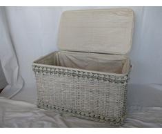 fantasie d oriente Cesto Baule PORTABIANCHERIA Vimini Rattan Bianco Shabby Chic 38X70X40H Porta Biancheria E Giochi
