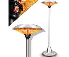 TRESKO Stufa a infrarossi 2500W | Riscaldatore Fungo elettrico da patio con 2 livelli di calore | interni ed esterni | Riscaldatore da stand con display a LED in quarzo a infrarossi