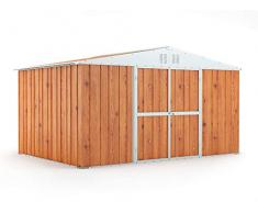 Box in Acciaio Zincato Casetta da Giardino in Lamiera 4.03 x 2.69 m x h2.17 m - 149 KG – 10.84 metri quadri (FINITURA LEGNO)