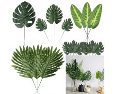 KIPIDA Foglie Artificiali 60 Pezzi 5 Tipi di Foglie Artificiali Deco, Foglie di Palma Artificiale con steli, Palma Pianta Tropicale per Hawaiian Beach Party Wedding Birthday Table Decorations