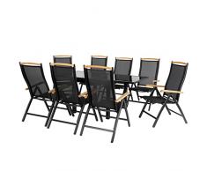 IB-Style - Mobili da gardino Diplomat | 6 variazioni | 1x Tavolo 90-180cm + 8X Sedia impilabile in Nero/Nero/Teak | grouppo - Set - Lounge - Resistente alle intemperie