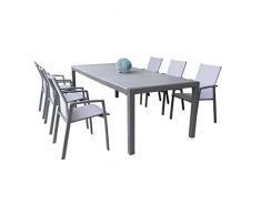 Set Tavolo e sedie da Giardino per Esterno in Alluminio cm 162/242 x 100 x 74 h con 6 sedute Colore Taupe