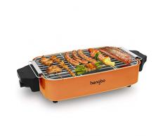 HengBo Griglia Elettrica Barbecue Senza Fumo, Barbecue da Balcone Elettrico Rimovibile, Temperatura Regolabile, Superficie della Griglia 38 x 24 cm, per un Massimo di 5 Persone, 1800 W, Arancia