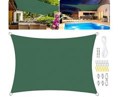 WYYL Tenda a Vela Rettangolare Impermeabile, Esterno Protezione Raggi 95% UV Vela Ombreggiante Resistente Parasole, Tenda da Sole per Giardino, Cortile- Dark Green|| 3x5m(10x16.5ft)