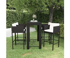 puraday Set Bar da Giardino Set Tavolo E Sedie Da Bar Penisola Da Gardino Per Esterno Sgabello Da Bar Moderno Tavolo E Sedie Da Giardino in PE rattan Nero Tavolo&4 Sgabelli&Cuscini