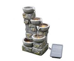 Teamson Home Fontana DAcqua a Energia Solare con Luci per Esterni e Giardino, Fontana a Cascata, Decorazione a Cascata Interna a 4 Livelli e Batteria di Riserva