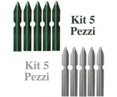 Set 5 Paletti a T per Recinzione in Acciaio Plasticato VERDE o in Acciaio ZINCATO per Sostegno Reti Recinzione Giardino Terreni Aiuole Orti Proprietà (Acciaio Plasticato VERDE, H: 100 CM - 30x30x3 mm)