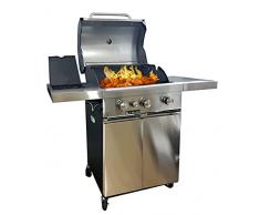 BARBECUE INOX A GAS GPL E PIETRA LAVICA 3 FUOCHI + FORNELLO LATERALE KE521/4 KE GRILL