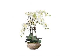 Pureday Pianta Artificiale Orchidea Panna Bianca con fioriera Ceramica Marrone 58 cm di Altezza