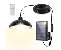 Lampade Solare da Esterno,900lm Lampada Pannello Solare, 4 Modalità Lampada Solare al Crepuscolo,Bianco Caldo Luce Solare con Sensore di Movimento,Lampada da Interno Solare con Telecomando per Balcone