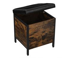 VASAGLE Pouf, Sgabello da Camera da Letto con Contenitore, Panca Imbottita, Salotto, Soggiorno, Telaio in Acciaio, Montaggio Semplice, Similpelle, Stile Industriale, Marrone Vintage e Nero LSB50BX