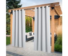 PONY DANCE Tende per Esterno Tende da Sole per Balconi Tende per Gazebo Laterali con Anelli Tende da Esterno Impermeabile Tende per Verande 2 Pezzi 132x243 CM, Bianco Grigiastro