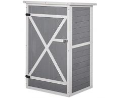 Outsunny Casetta da Giardino in Legno con Tetto Impermeabile, Armadio Porta Attrezzi da Esterno con 2 Mensole, 75x56x115cm