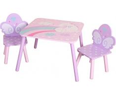 IB-Style - Salottino per bambini UNICORN | 3 combinazioni | 3 pezzi: Set composto da tavolo per bambini, 2 sedie - Set di mobili per bambini con cassapanca