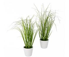 Flair Flower Cespuglio di erba artificiale in vaso con fiori, fascio di erba artificiale, erba artificiale, pianta ornamentale, erba, ciuffo, decorazione primaverile, 30 cm, set da 2 pezzi