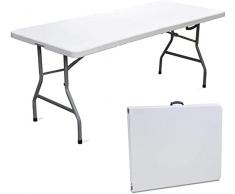 GrecoShop Tavolo TAVOLINO Pieghevole Rettangolare a Valigetta in Dura Resina HDPE per Giardino Terrazza Fiera Feste Sagre Mercato PIC NIC Campeggio Bar Pub 180cm X 75cm X 74cm - 5477