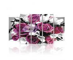 Feeby Frames, Quadro multipannello di 5 Pannelli, Quadro su Tela, Stampa Artistica, Canvas Tipo B, 100x150 cm, Mazzo, Fiori, Glamour, Rosa, Bianchi, Nero