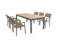 Set Tavolo e sedie da Giardino per Esterno in Alluminio cm 200/300 x 95 x 75 h con 6 sedute Colore Taupe